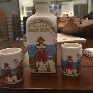 Cockspur,Barbados Fine Rum Porcelain Decanter and 2 Shot Glass Set